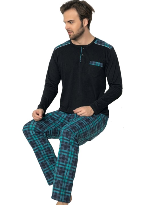 Uramag férfi pizsama, 100% pamut, 2 db, sötétkék, L