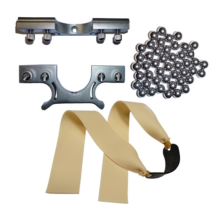 4 cm-es acél csúzlifejből, 4 cm széles gumitartalékból és 1000 gramm 15 mm-es golyóból álló készlet