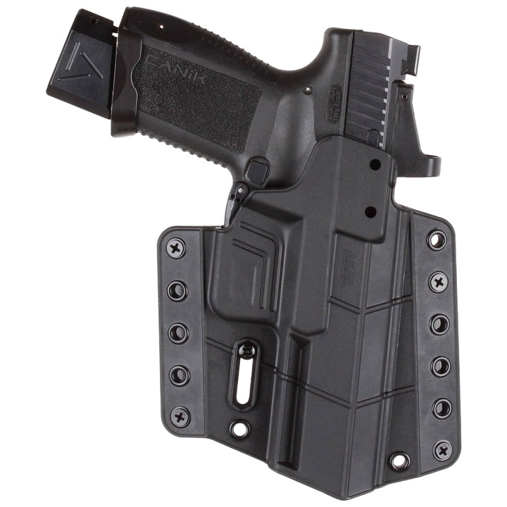 Pisztolytok, BUTTERFLY Lvl. I, övön, OWB, polimer, fekete, CANIK, TP9 DA, TP9 SA mod.2, TP9 SF, TP9 SF Elite S, TP9 SA, Combat, Mete, Mete S, állítható tartással, optikai készenlétben, piros pontot fogad , jobb kéz, 5 cm széles övekhez