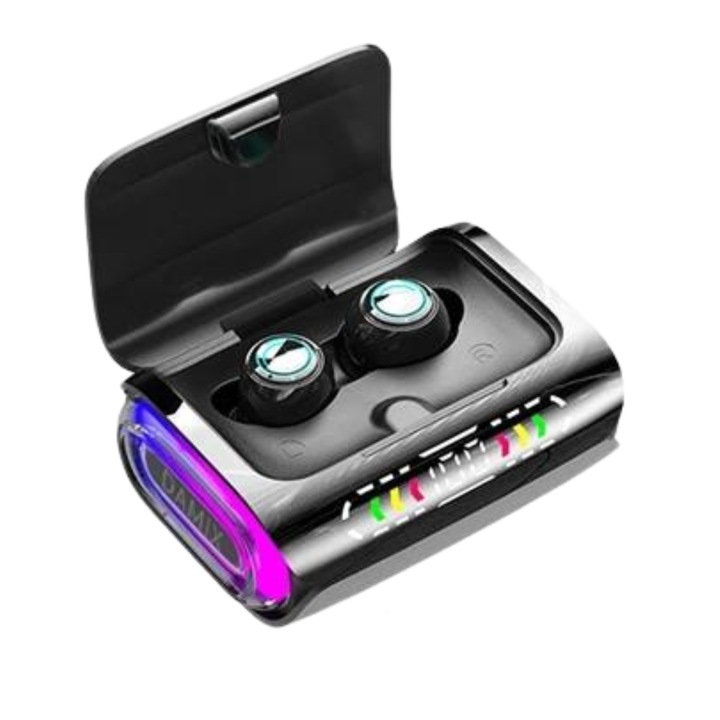 Безжични слушалки TU&YA Sound Pro, Bluetooth 5.3, с микрофон, сензорно управление, гласов асистент, шумопотискане, истинска безжична връзка, 120 часа автономност, 2 резервни щепсела, магнитна кутия, водоустойчиви, универсални, черни