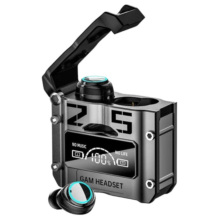 TU&YA Sound Pro vezeték nélküli fülhallgató, Bluetooth 5.3, mikrofonnal, ANC-ENC technológia, Voice Assistant, Zajszűrés, True Wireless, Töltőtok 1200 Mah, 2 tartalék csatlakozó, Mágneses tok, Vízálló, Univerzális, Fekete