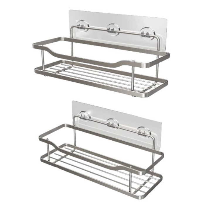 Raft de dus tip etajera organizator baie, din otel inoxidabil, Zenai, set de 2, Argintiu