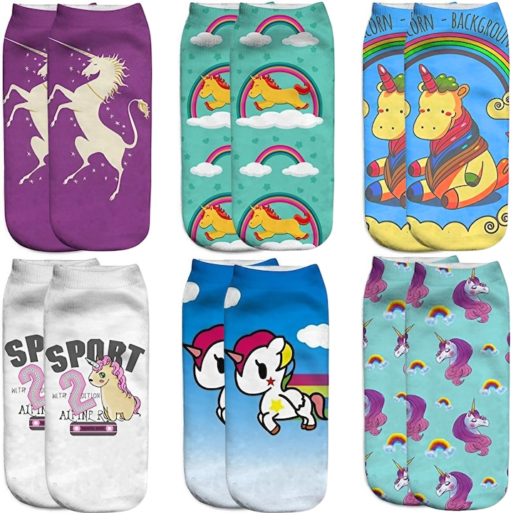 6 чифта детски чорапи Happy Unicorn с щампа отпред Модел 100% полиестер Размер 36-38 Многоцветни момичета