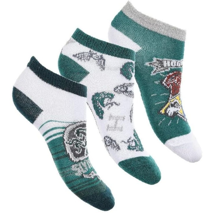 Комплект от 3 чифта детски чорапи, Бял/Зелен