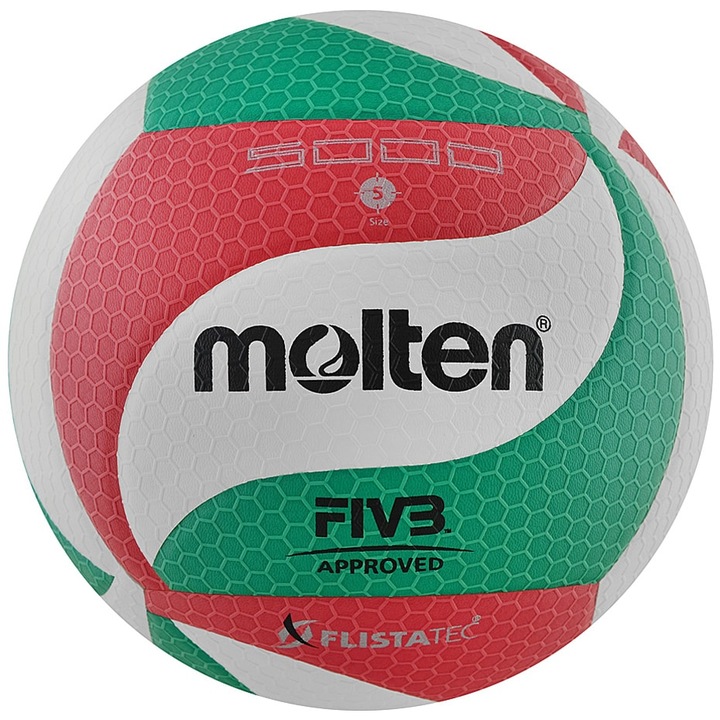 Minge volei Molten V5M5000 FIVB, alb-rosu-verde, marimea 5, tehnologie FLISTATEC