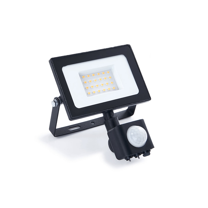 LED прожектор 20W, халоген с детектор за движение, черен, неутрално бял (4000K)