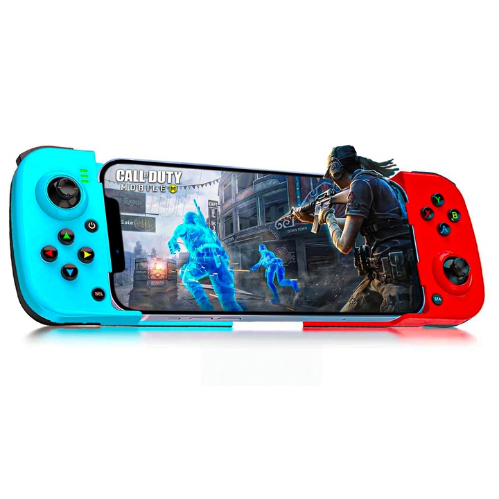 GamePad Controller Gaming pentru telefon Android, iOS, PC, PS, Nintendo Switch, Bluetooth 5.0, Wireless, Albastru/Rosu