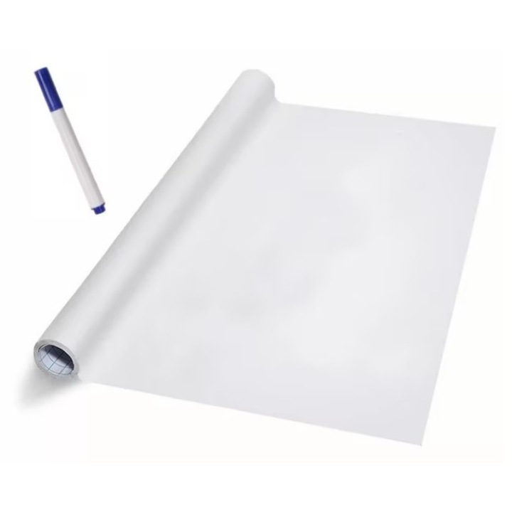 Tabla Scolara Alba Tip Folie Autoadeziva DAVIDAMI CONCEPT® pentru Scris si Desenat cu Marker, dimensiune 200 cm x 45 cm