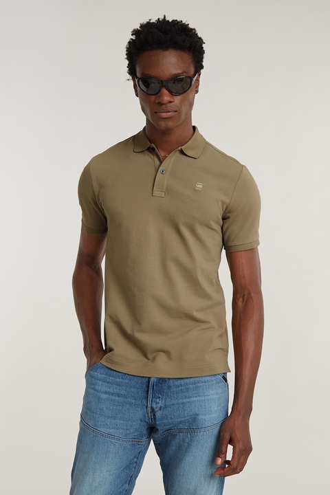 G-STAR, Tricou polo slim fit din material pique Dunda, Maro inchis