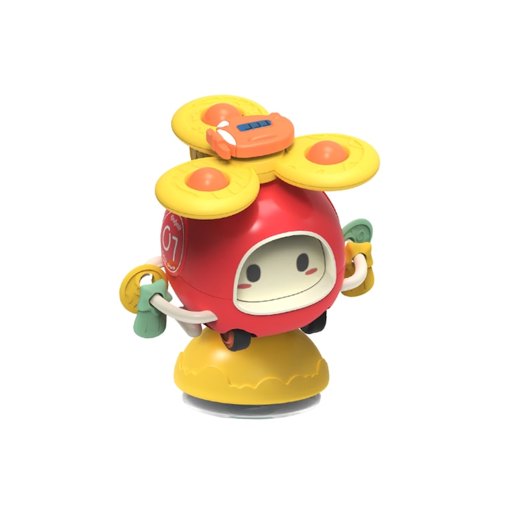 Csörgő és fogzó játék tapadókoronggal és pörgettyűvel - Red Helicopter