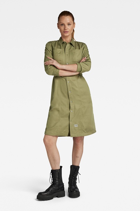 G-STAR, Rochie din lyocell cu talie ajustabila, Kaki