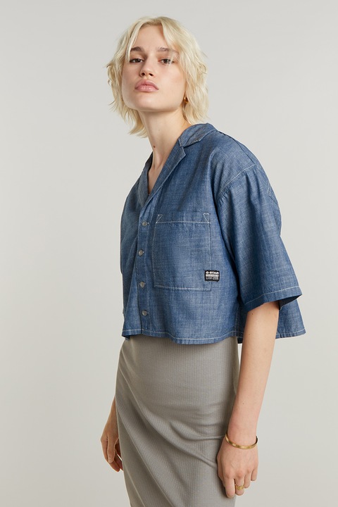G-STAR, Camasa crop din bumbac organic, Albastru prafuit
