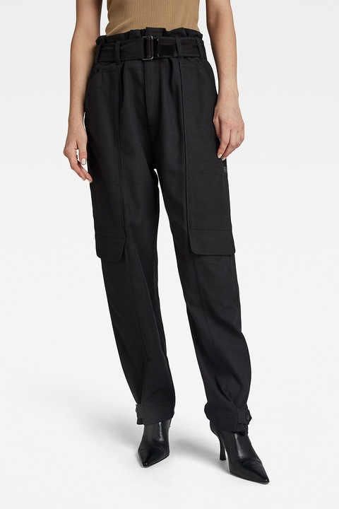 G-STAR, Szűkülő szárú nadrág magas derékrésszel, Fekete