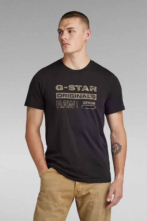 G-Star RAW, Слим тениска от органичен памук, Жълт/Черен