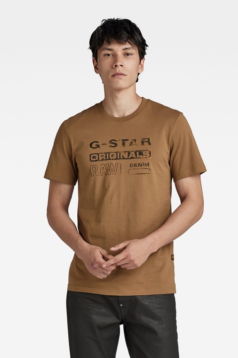 G-STAR, Слим тениска от органичен памук, Камел