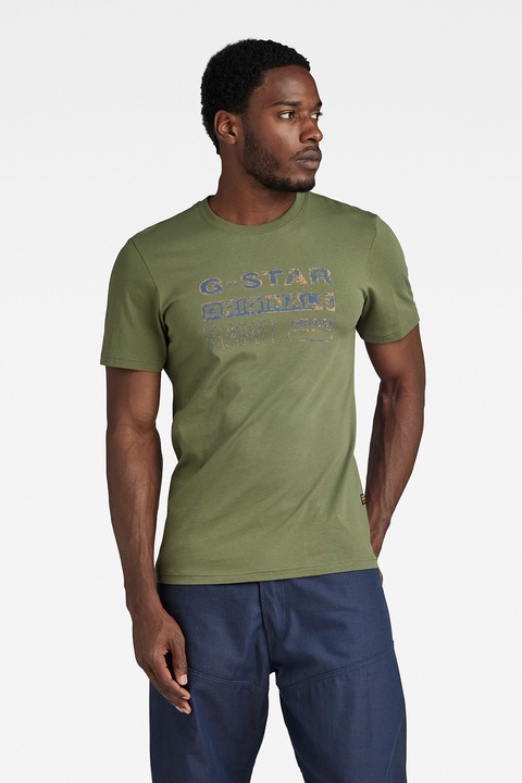 G-Star RAW, Слим тениска от органичен памук, Зелен