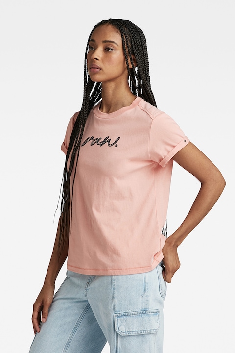 G-Star RAW, Тениска от органичен памук с лого, Розово