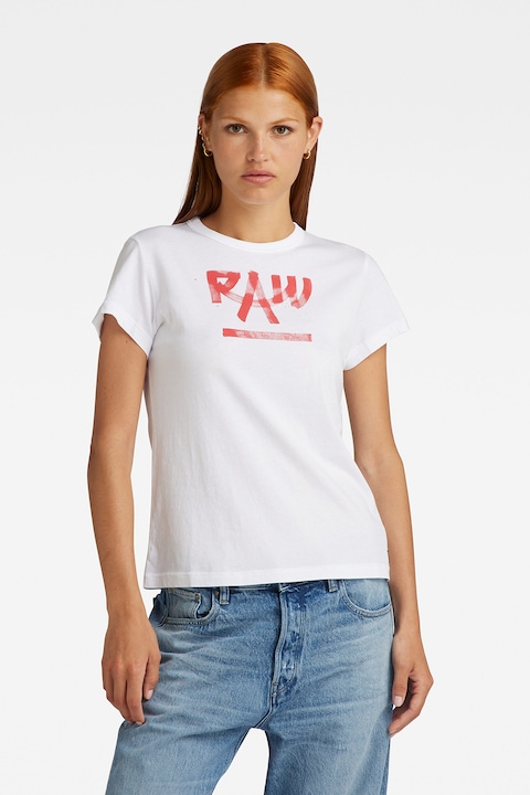 G-Star RAW, Тениска от органичен памук с лого, Бял