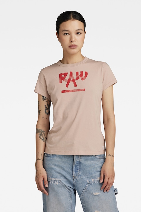 G-Star RAW, Тениска от органичен памук с лого, Прашно розово