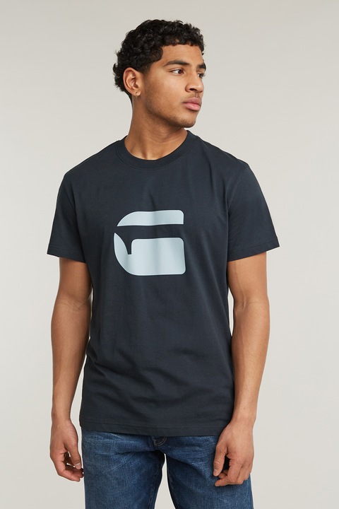 G-Star RAW, Тениска Burger от органичен памук с лого, Петролно синьо