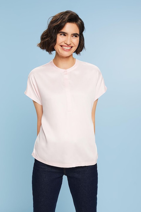 Esprit, Тениска с модал с ниска яка, Бледо розово