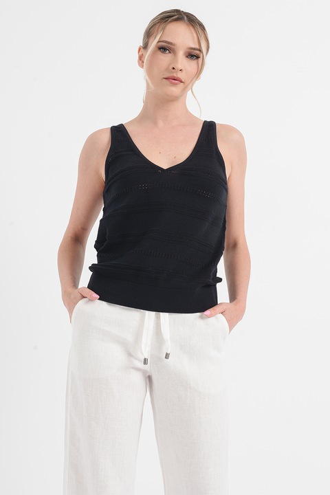 Esprit, Памучен топ с шпиц, Черен, XS