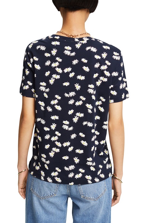 Esprit, Tricou cu imprimeu floral, Alb/Galben/Albastru ultramarin