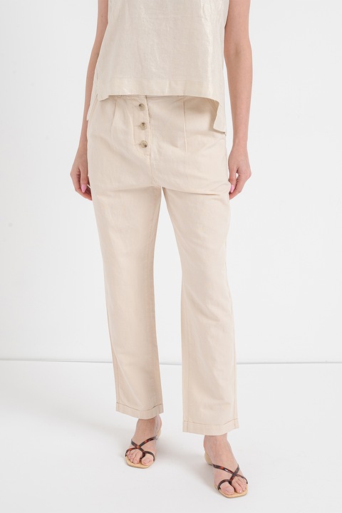 Esprit, Pantaloni din amestec de in cu croiala dreapta, Alb fildes