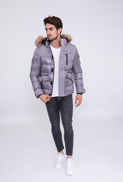 Geaca de iarna scurta gri lucios, Sisters, Gri