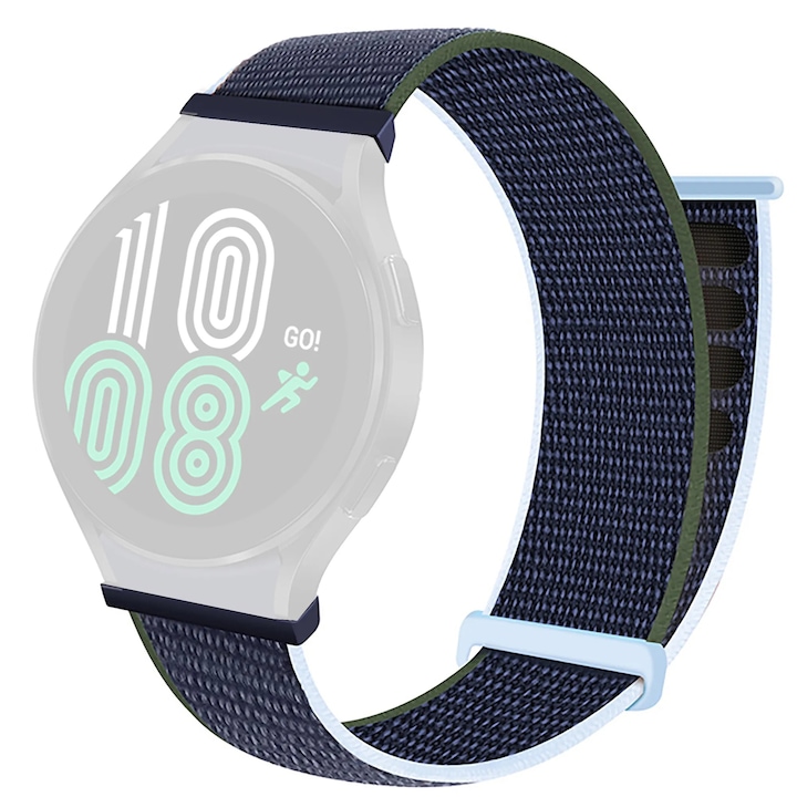 Curea din material textil WatchBand™ Velcro, Compatibila cu smartwatch Samsung Galaxy Watch 46 mm, Huawei Watch GT/GT 2 46 mm si alte ceasuri cu latimea bratarii de 22 mm, Albastru inchis