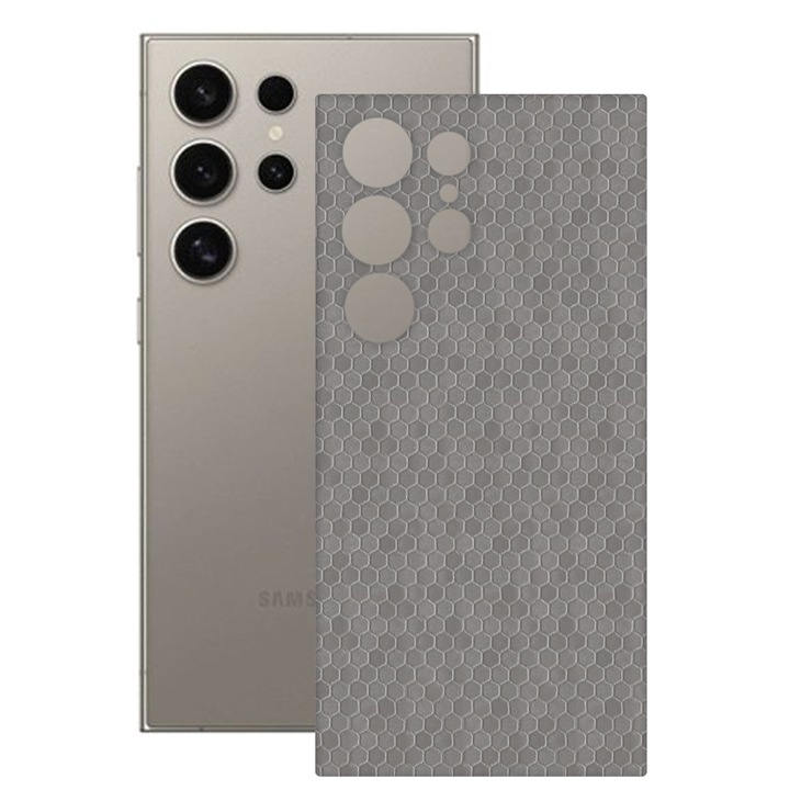 SILKASE bőrfólia, Samsung Galaxy S24 Ultra-hoz, szürke hexa, telefon hátvédő