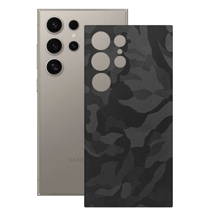 SILKASE bőrfólia, Samsung Galaxy S24 Ultra-hoz, fekete bütyök, telefon hátvédő