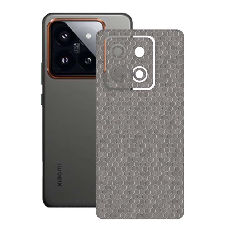SILKASE bőrfólia, Xiaomi 14-hez, szürke hexa, telefon hátvédő