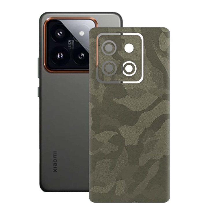 SILKASE bőrfólia, Xiaomi 14 Pro-hoz, zöld Camo, telefon hátvéd