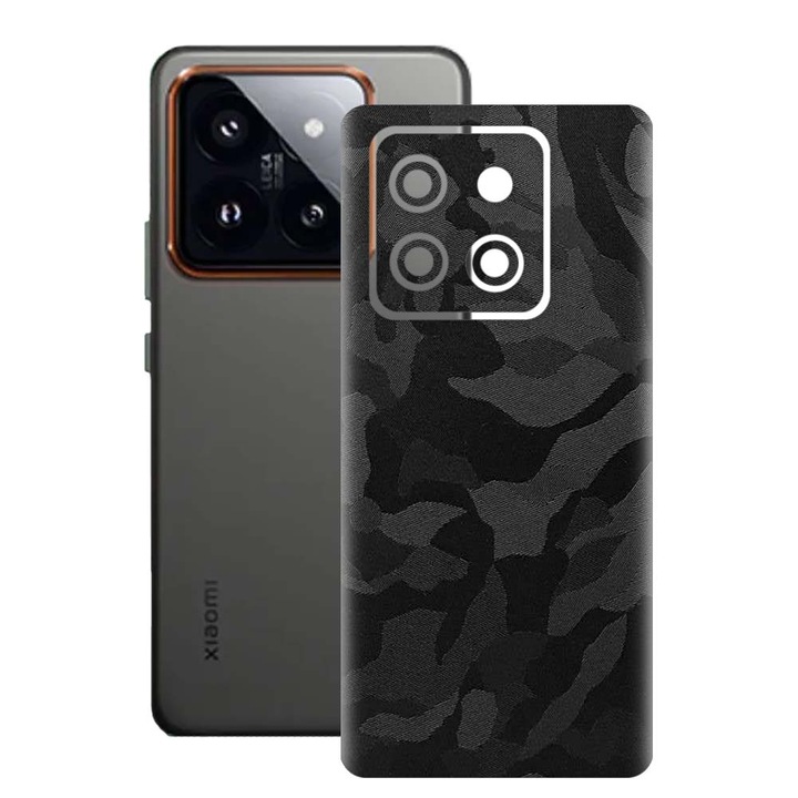 SILKASE bőrfólia, Xiaomi 14 Pro-hoz, fekete bütyök, telefon hátvédő