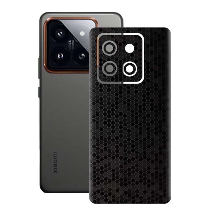 SILKASE bőrfólia, Xiaomi 14-hez, hexa fekete, telefon hátvédő