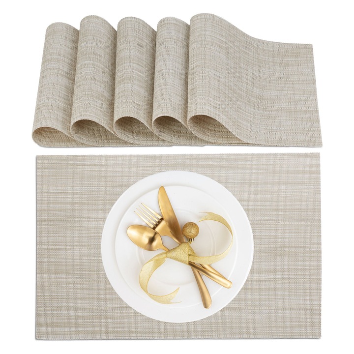 Naproane pentru masa, 6 bucati, poliester, crem, 45 x 30 cm