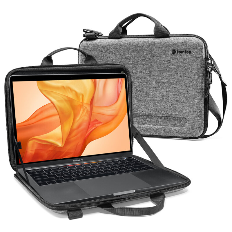 Geanta de umar pentru laptop, diagonala maxima 16", colturi intarite, buzunar suplimentar pentru accesorii, waterproof, Gri