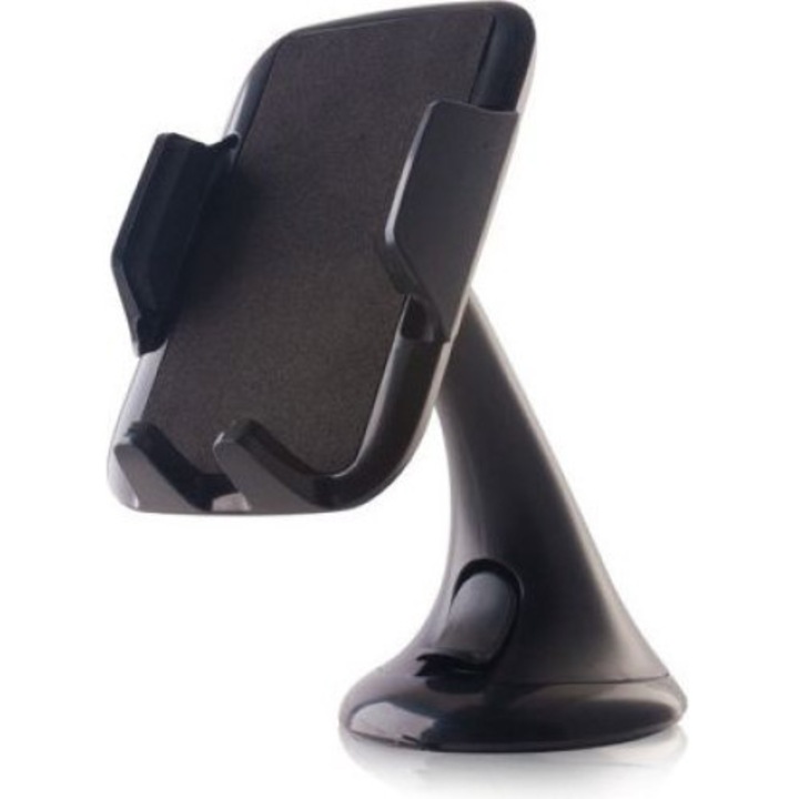 Univerzális autós tartó, szélvédőre / műszerfalra helyezhető, 360°-ban fordítható, fekete