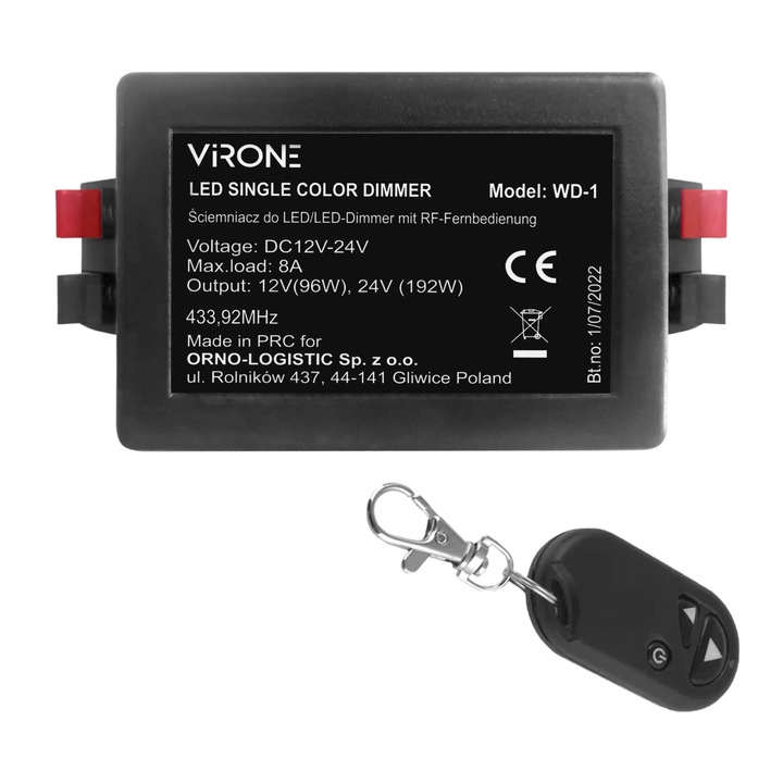 Вариатор с дистанционно, ORNO, LED, 12-24VDC, Черен