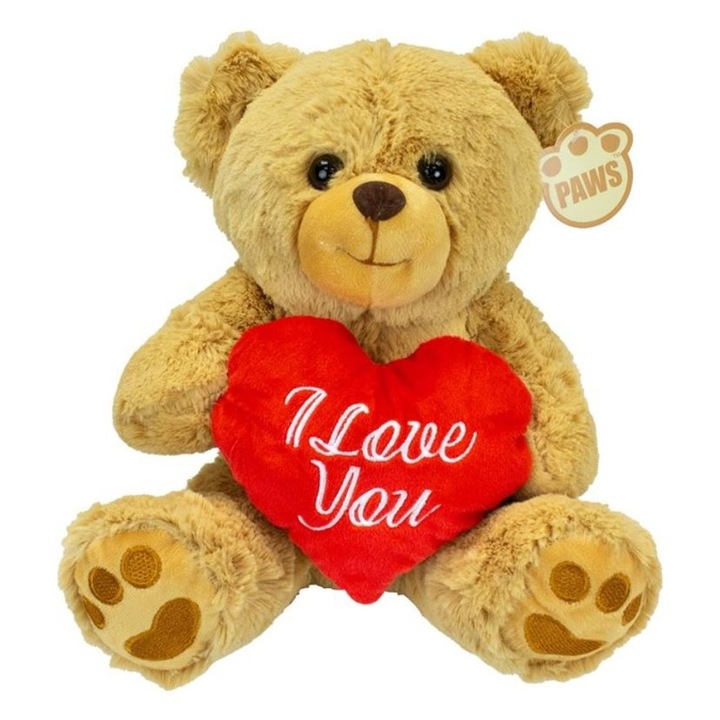 Ursulet de plus Big Heart, Cu inima si mesaj romantic, I Love You, Inaltime 26 cm, Maro