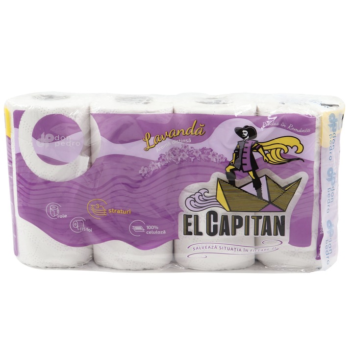 Toalettpapír 3 rétegű el captain, tekercsenként 8 tekercs, levendula aroma