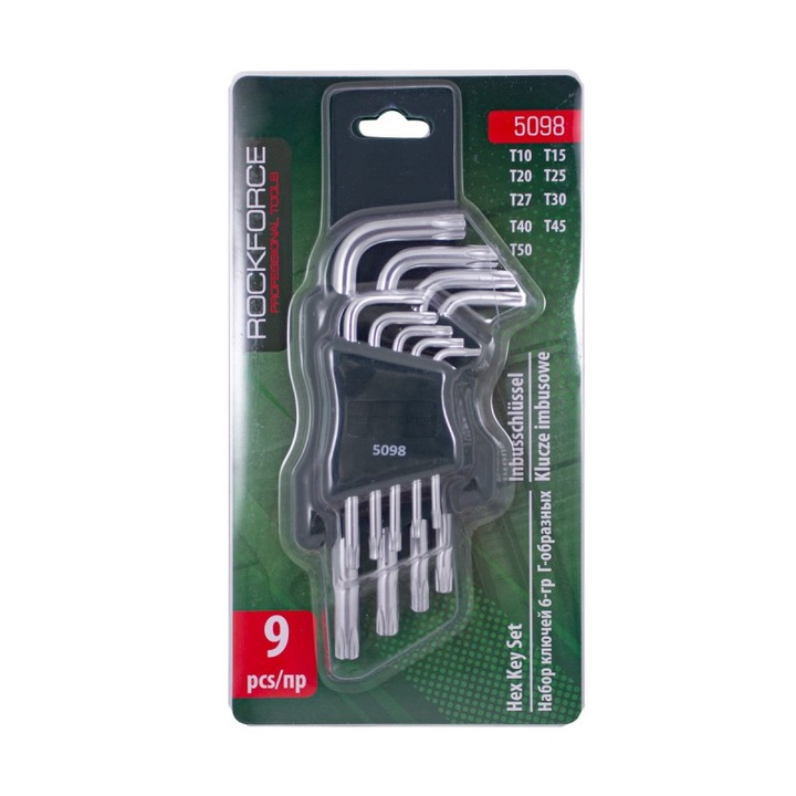 9 db TORX kulcskészlet, Rock Force, acél, T10-T50, ezüst/fekete
