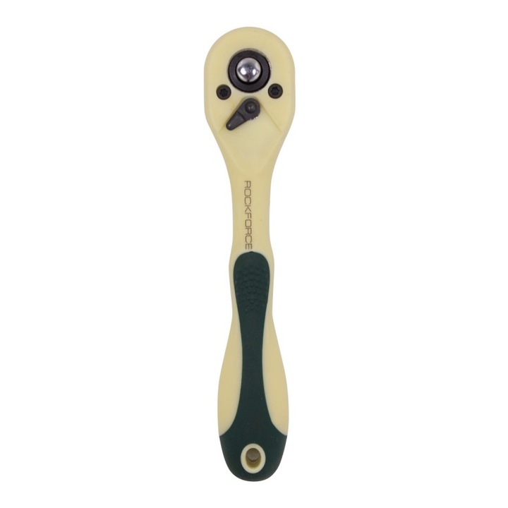 Egyenes racsnis csavarkulcs, Rockforce, króm-vanádium acél, 1/2", 250 mm, 72 fogú, sárga/fekete
