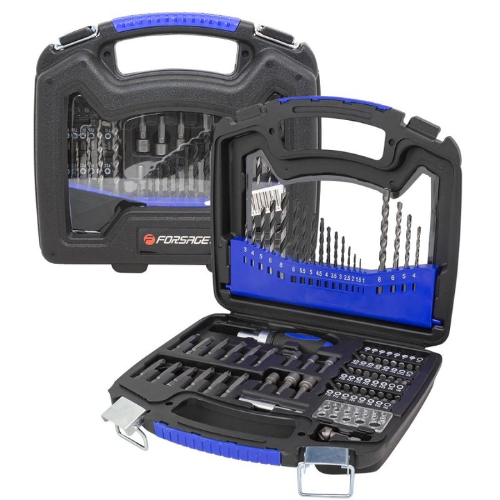 Set 75 burghie, Forsage, Pentru metal/lemn, Negru/Albastru