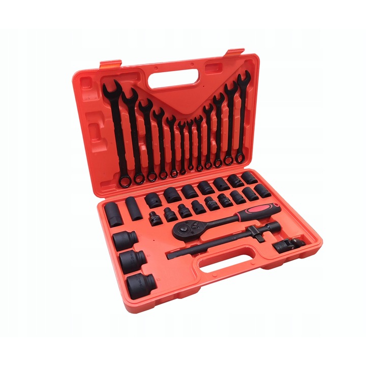 Set 37 chei tubulare, WMC Tools, 8-32 mm, Negru/Rosu