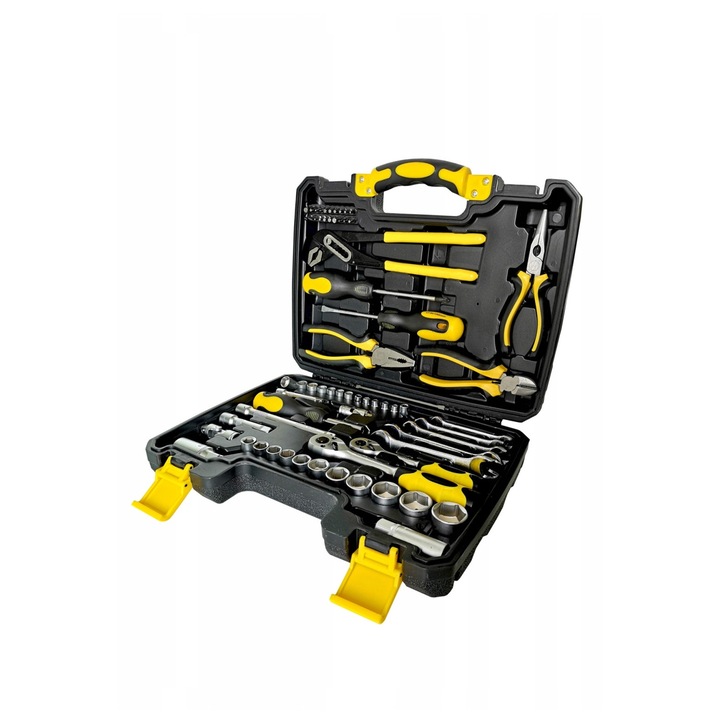 Set 65 piese, ForceKraft, 1/4-3/8", Negru/Galben