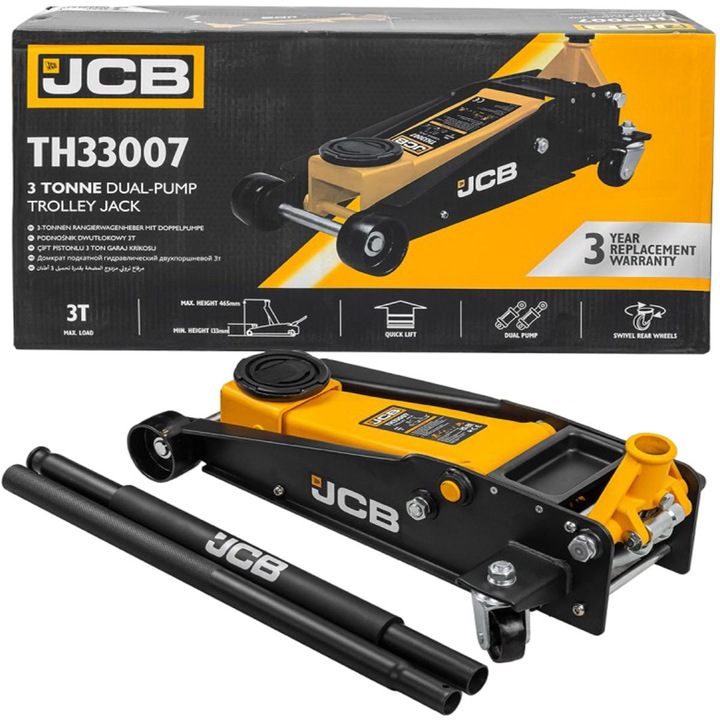 Cric auto cu doua pistoane, JCB, 3T + cauciuc, Multicolor