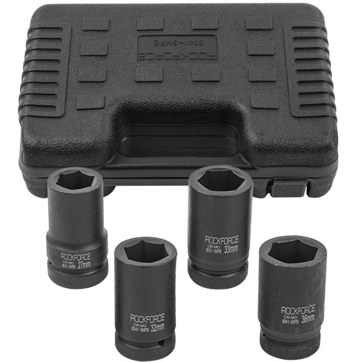 4 db-os dugókulcs készlet, Rock Force, 1", 27-36 mm, fekete