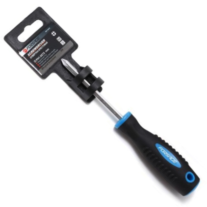 Phillips csavarhúzó, acél, fekete és kék, PH1x75mm